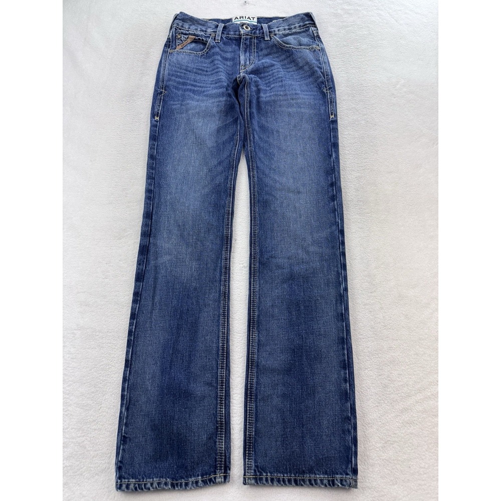 Ariat M7 Ezra Jeans Men 29x34 Blue Straight Whisker Distress Denim EUC
